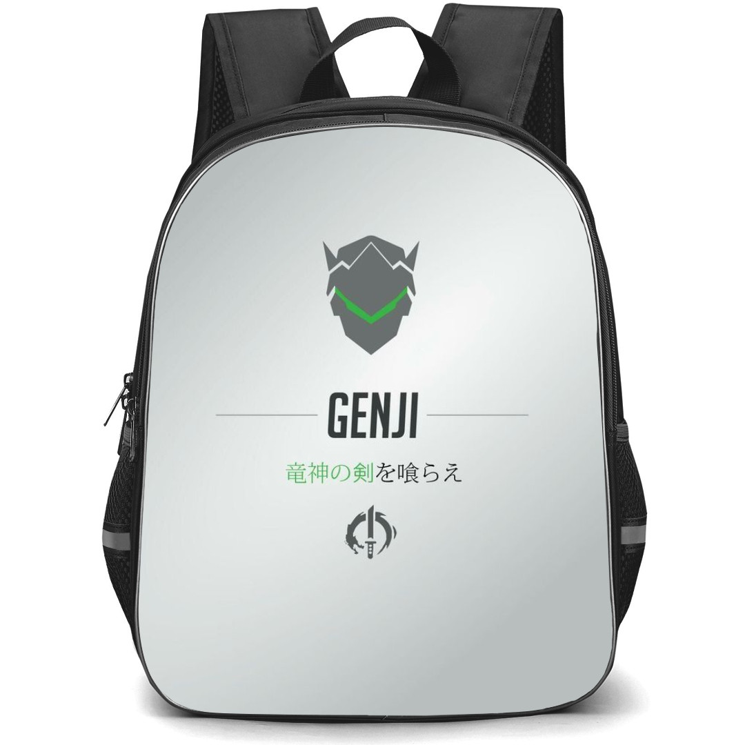 Overwatch Genji Backpack StudentPack - Genji Sympol Minimalist On Silver Background
