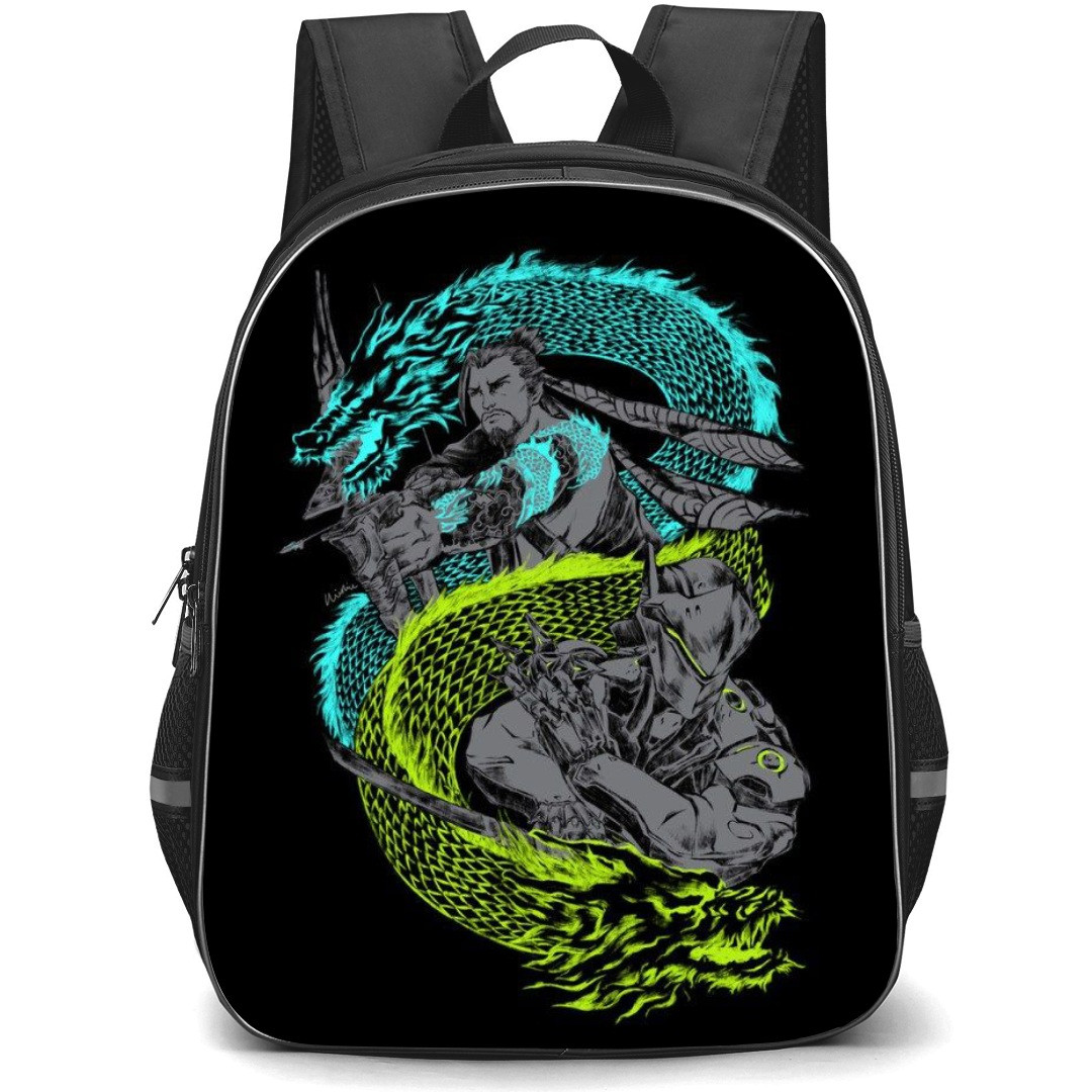 Overwatch Backpack StudentPack - Hanzo And Genji Portrait On Black Background