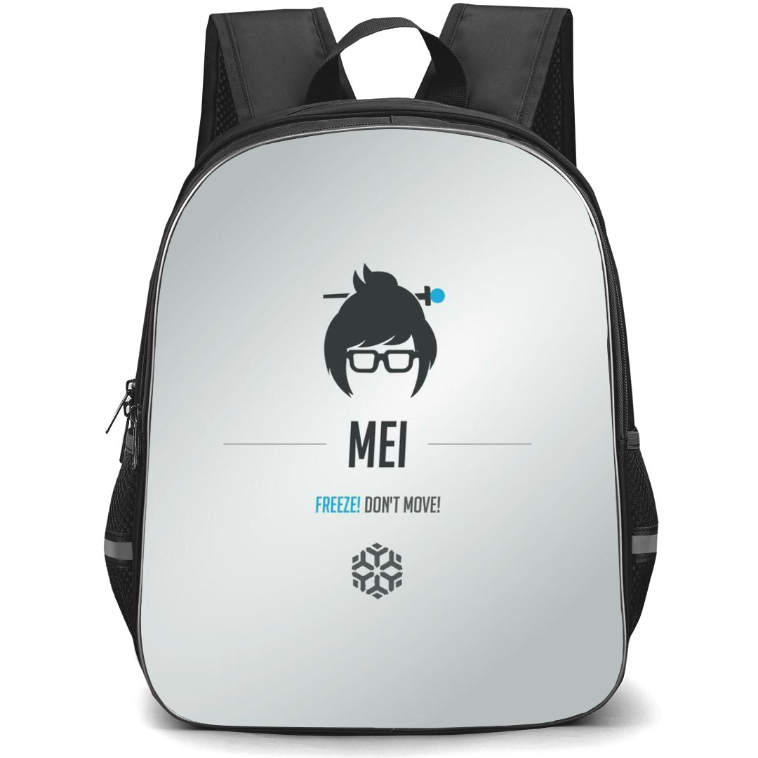 Overwatch Mei Backpack StudentPack - Mei Sympol Minimalist On Silver Background
