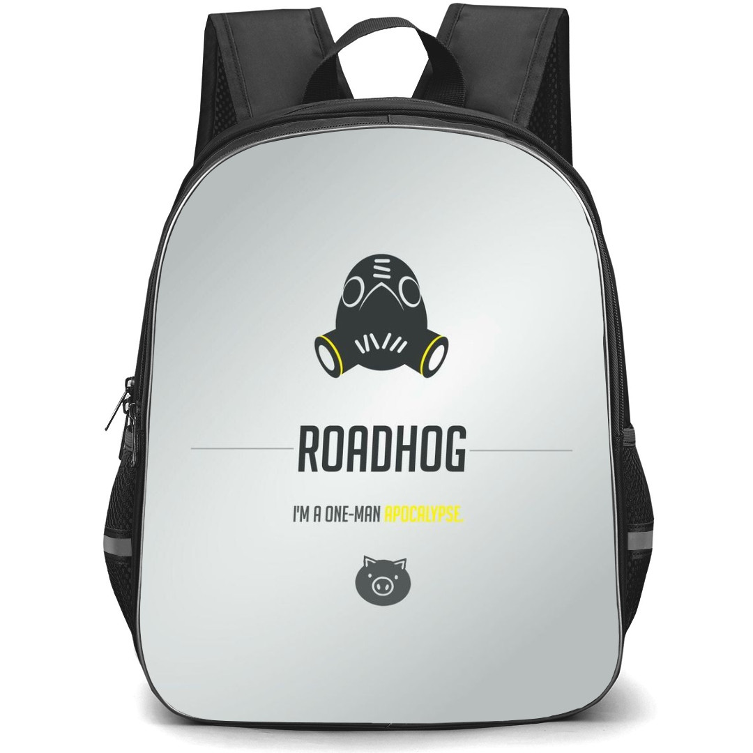 Overwatch Roadhog Backpack StudentPack - Roadhog Sympol Minimalist On Silver Background