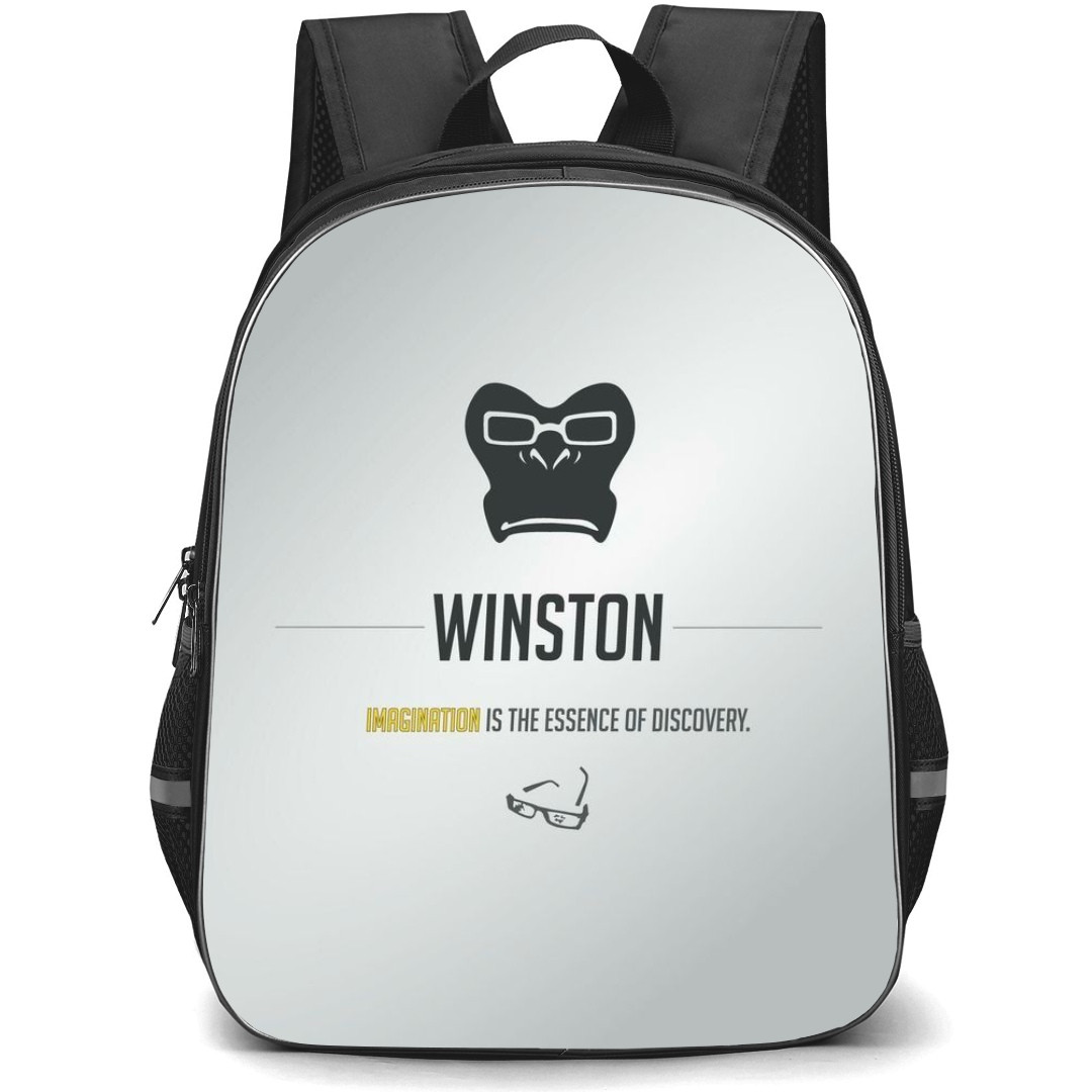 Overwatch Winston Backpack StudentPack - Winston Sympol Minimalist On Silver Background