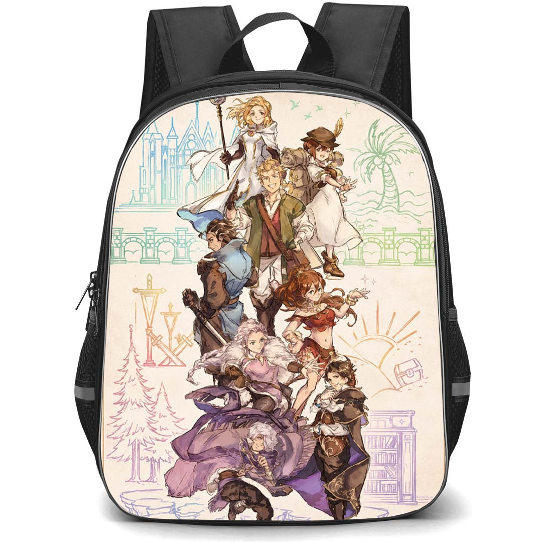 Octopath Traveler Backpack School Bag StudentPack - Octopath Traveler Characters Attacking Stance Poster
