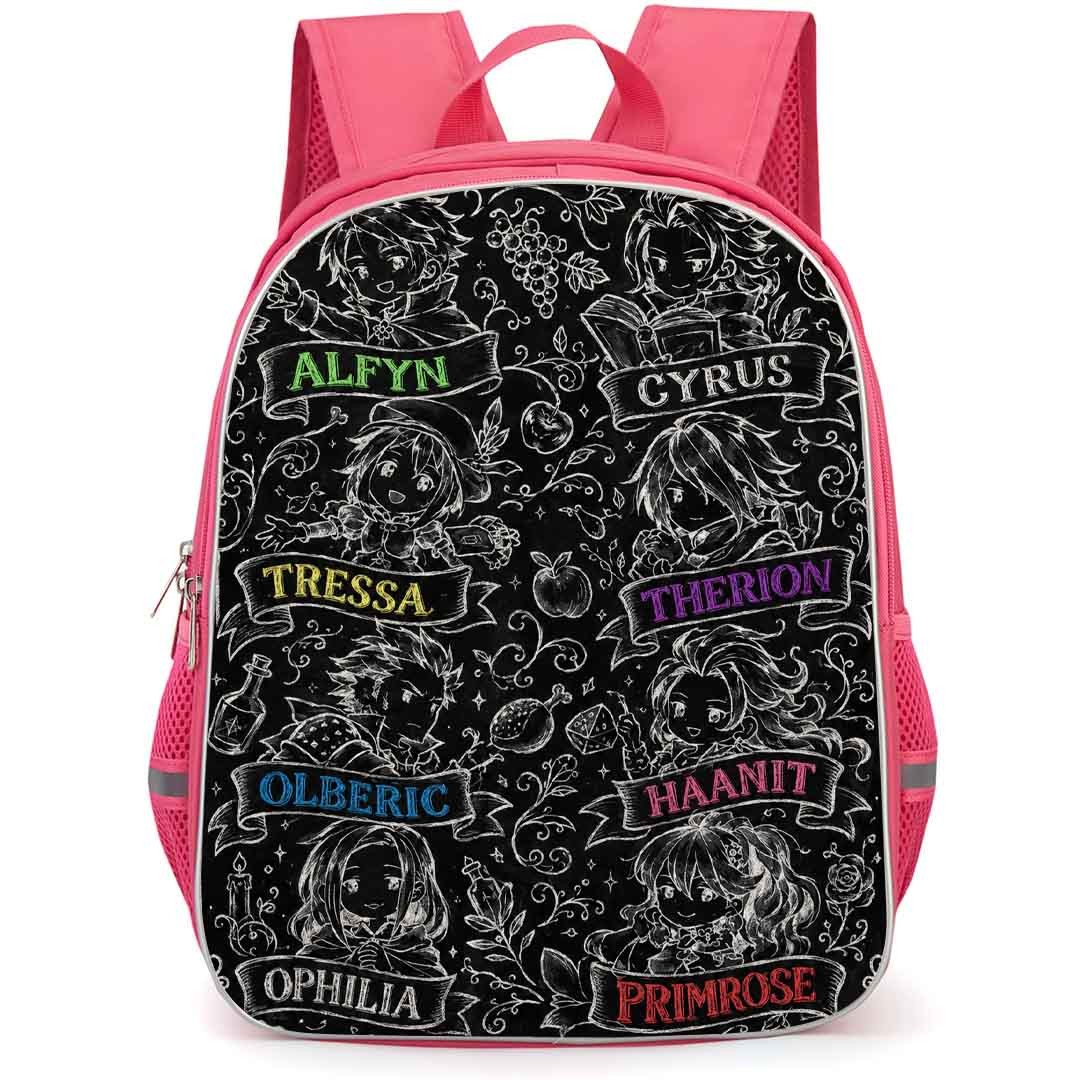 Octopath Traveler Backpack School Bag StudentPack - Octopath Traveler Characters Chalk Art Collage Poster