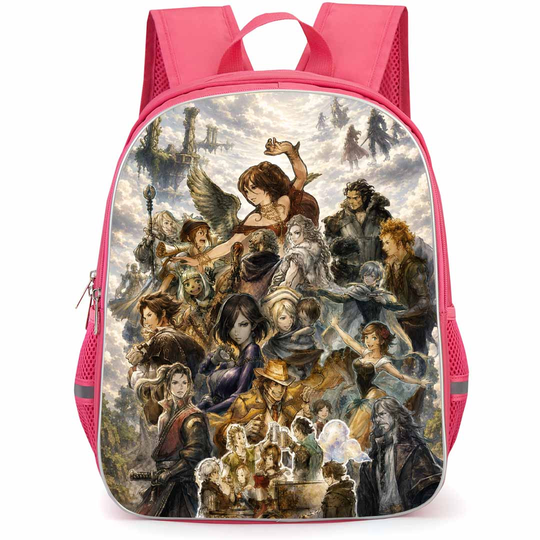Octopath Traveler Backpack School Bag StudentPack - Octopath Traveler Characters Collage On White Background