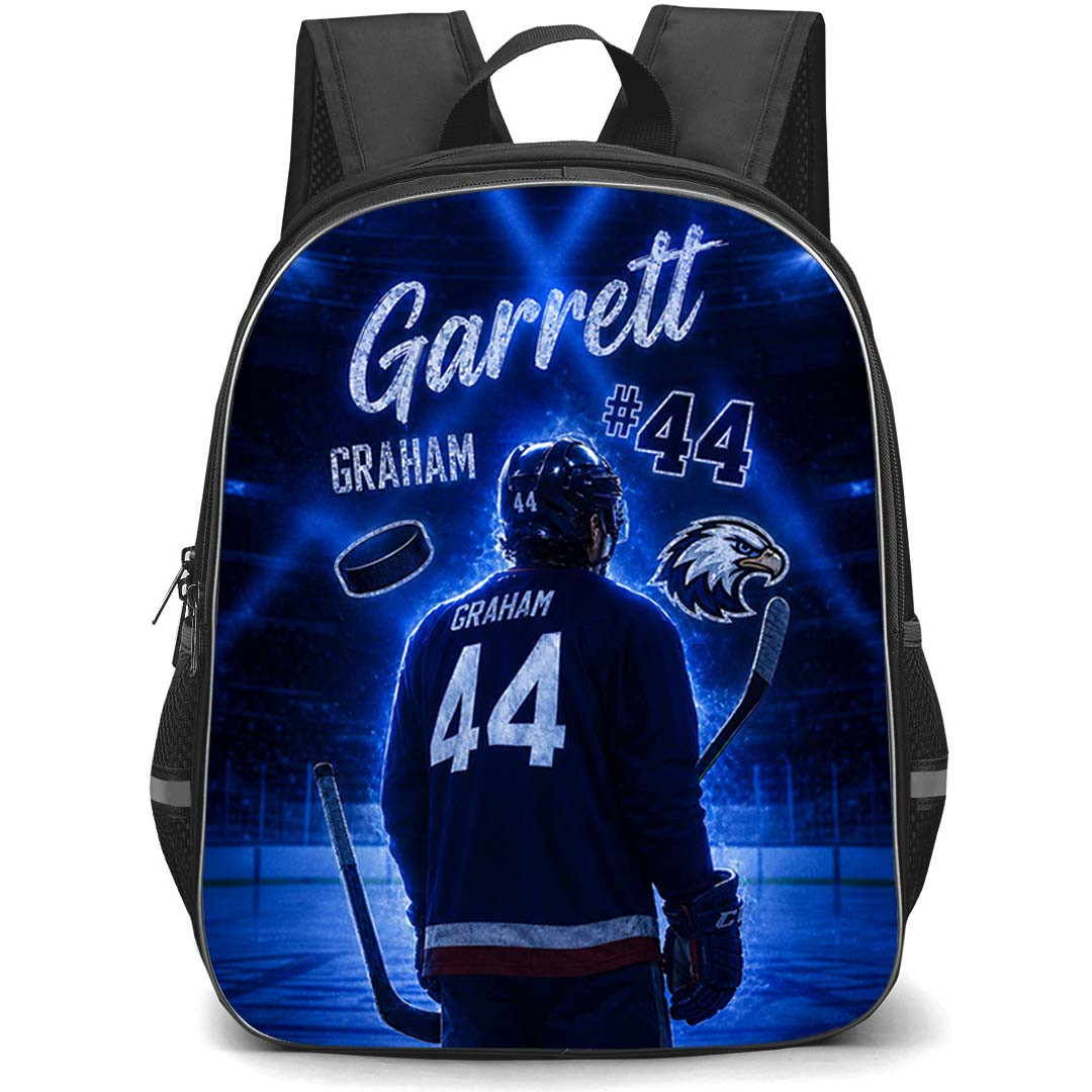 Off Campus Garrett Graham Backpack School Bag StudentPack - Garrett Graham 44 Ice Hockey Legend Standing Under Stadium Spotlight Poster