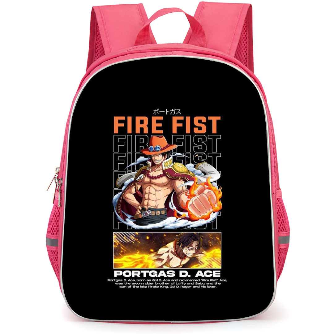 One Piece Backpack StudentPack - Ace Fire Fist Poster Black Background