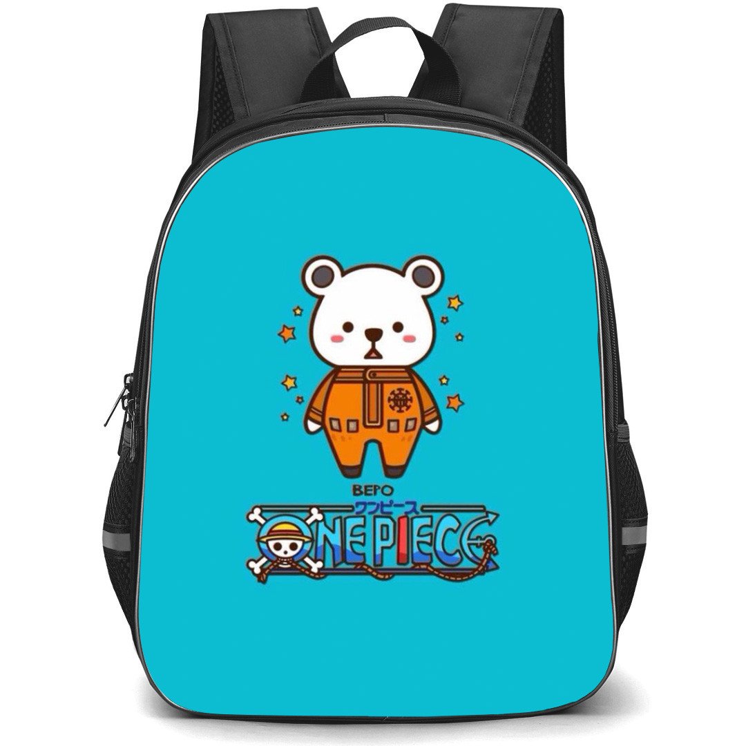 One Piece Bepo Backpack StudentPack - Bepo Chibi Portrait Cyan Background