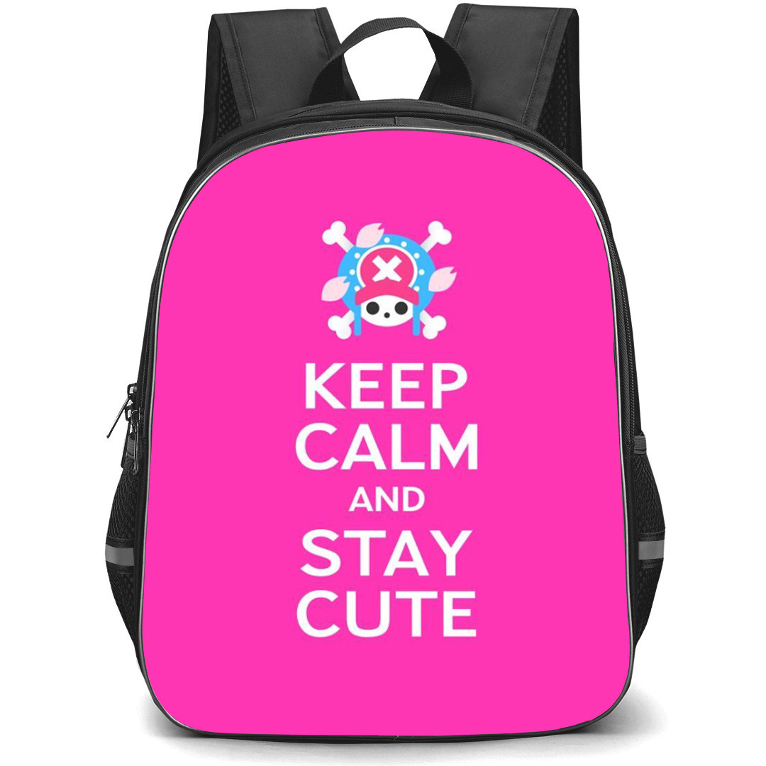 One Piece Chopper Backpack StudentPack - Chopper Keep Calm And Stay Cute Pink Background