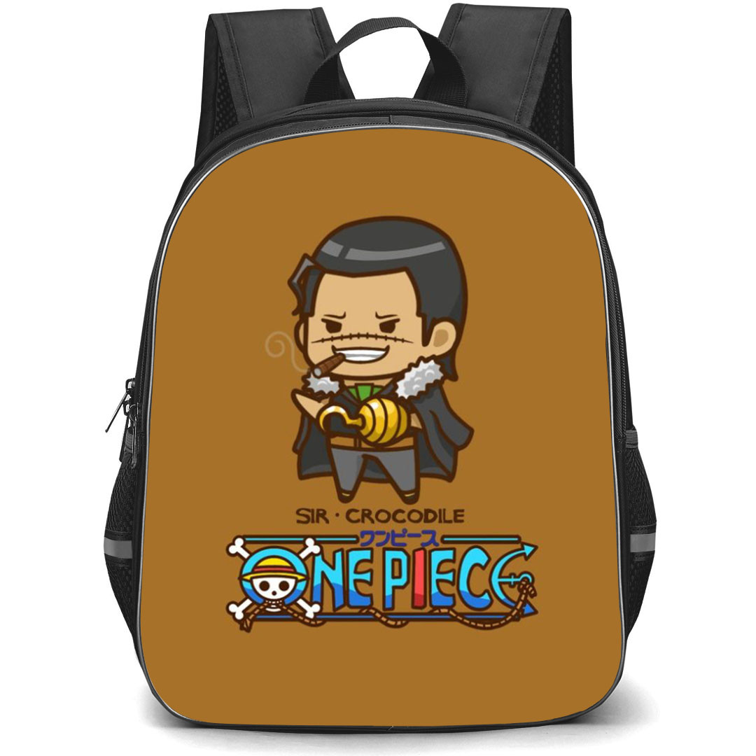 One Piece Crocodile Backpack StudentPack - Crocodile Chibi Portrait Brown Background