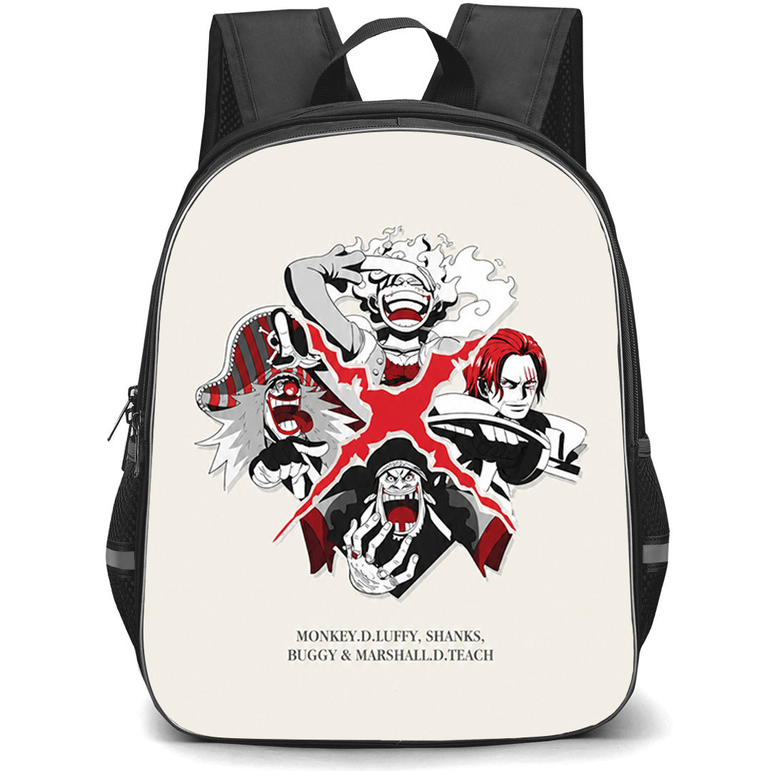 One Piece Backpack School Bag StudentPack - One Piece Four Great Pirates Minimalist Anime Art Poster
