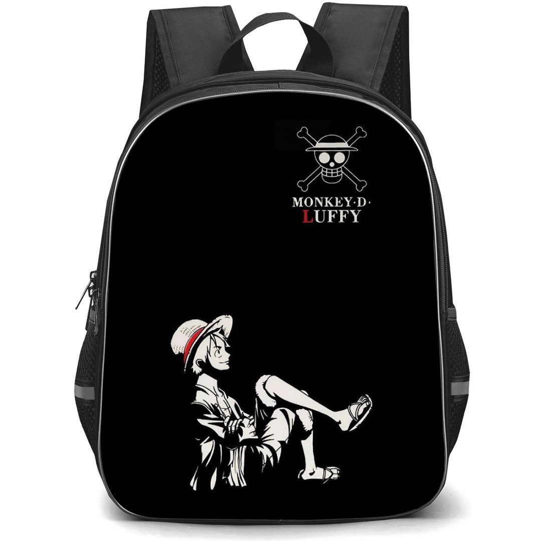 One Piece Luffy Backpack StudentPack - Luffy Black And White Sitting Side Portrait