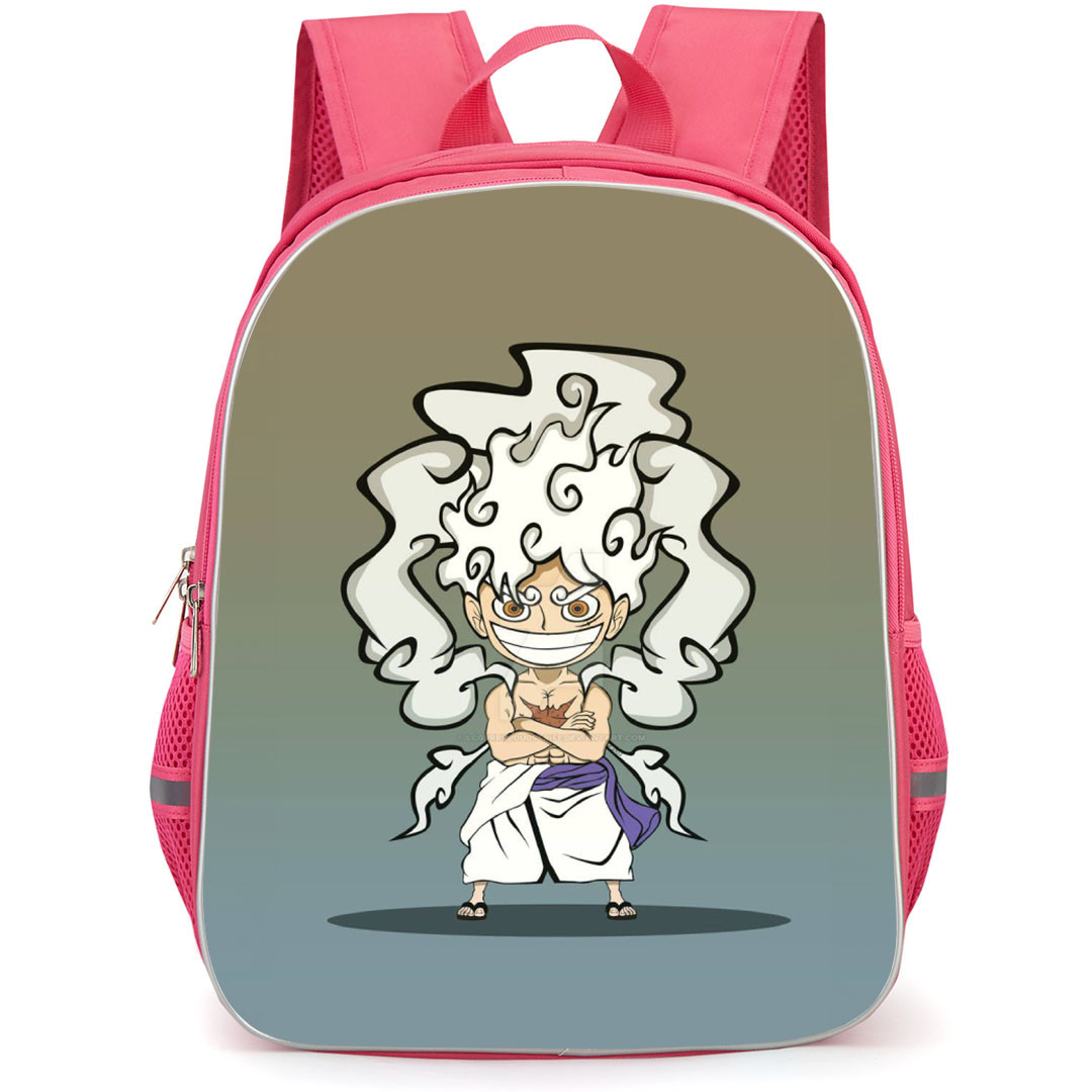 One Piece Luffy Backpack StudentPack - Luffy Gear 5 Chibi Standing On Gray Background