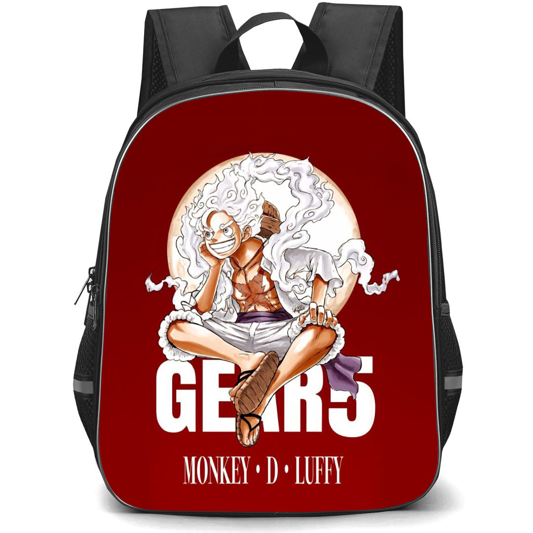 One Piece Luffy Backpack StudentPack - Luffy Gear 5 Sitting Red Background