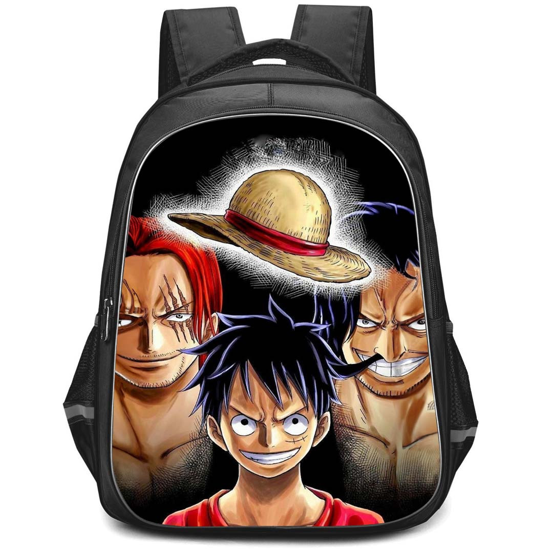 One Piece Backpack StudentPack - Monkey D Luffy Shanks Roger Portrait On Black Background