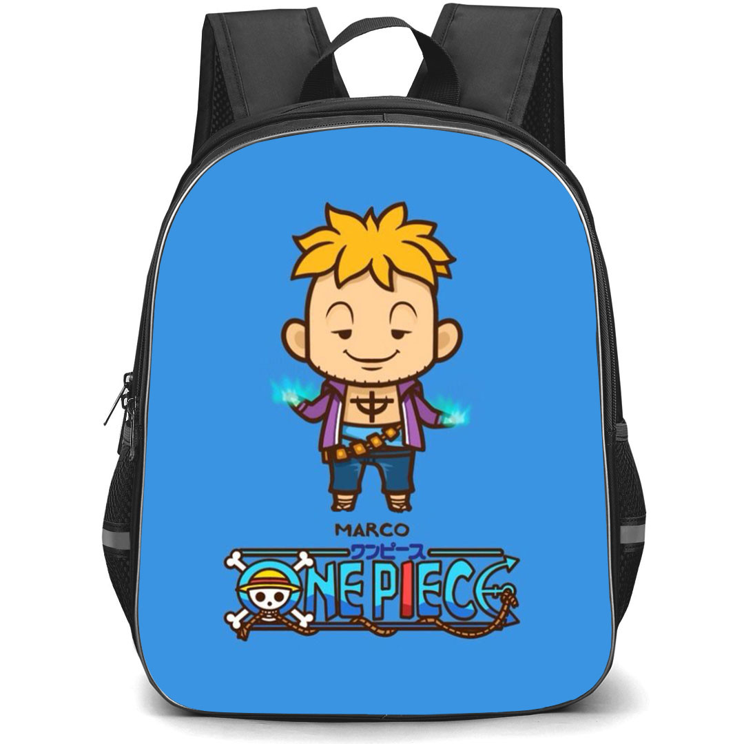 One Piece Marco Backpack StudentPack - Marco Chibi Portrait Blue Background