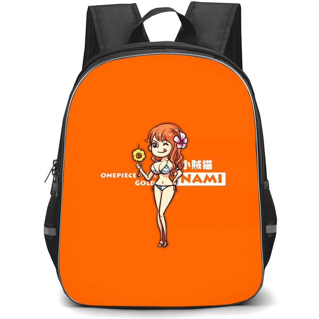 One Piece Nami Backpack StudentPack - Nami Wearing Bikini Portrait Orange Background