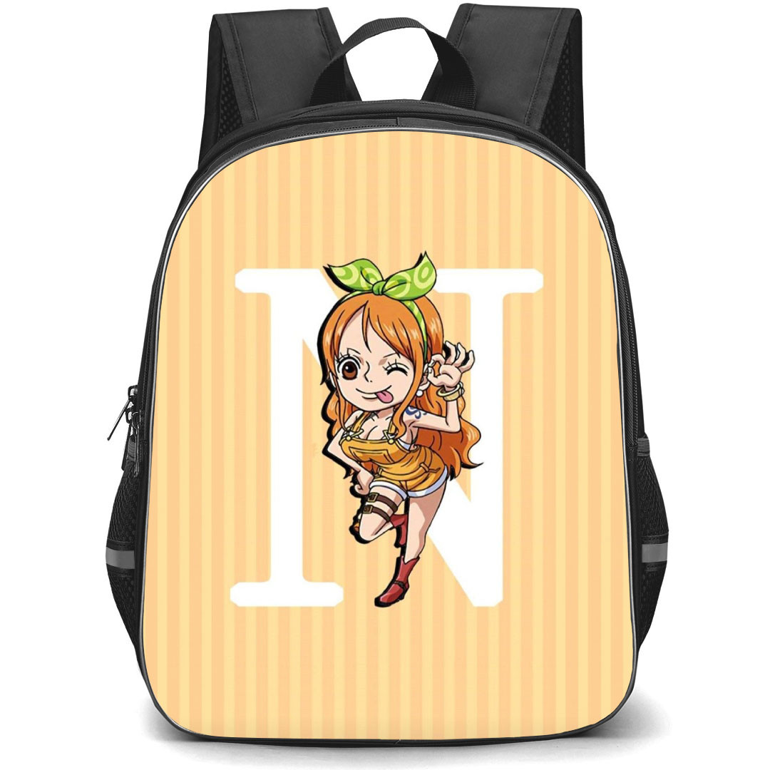 One Piece Nami Backpack StudentPack - Nami Portrait On Stripe Orange Background