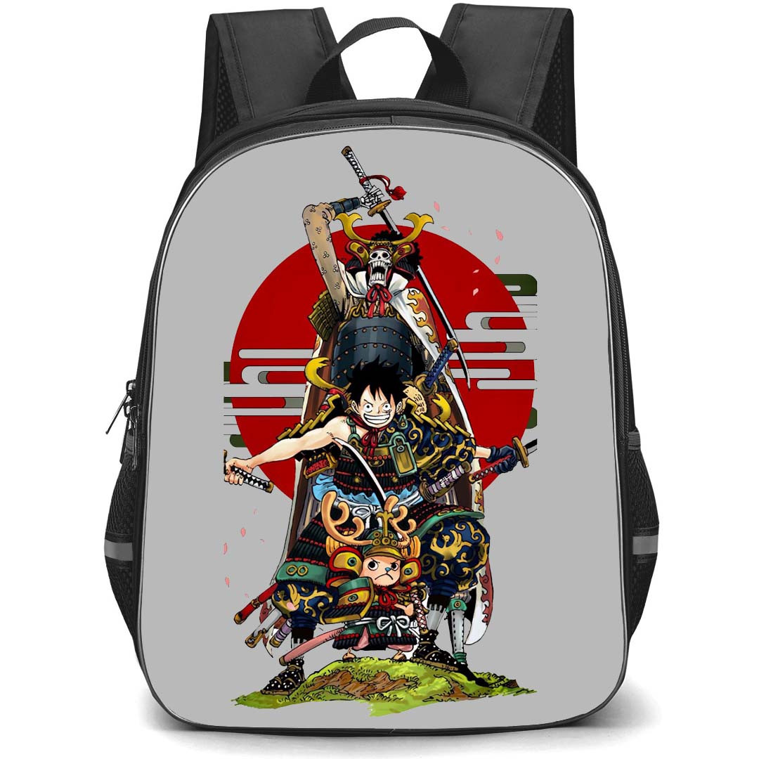 One Piece Backpack StudentPack - Japanese Samurai Style Luffy Chopper Brook Sunset Background