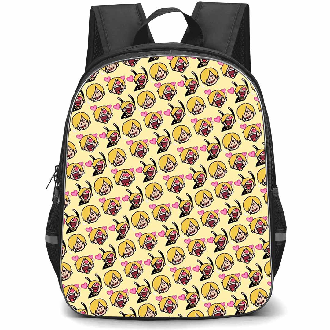 One Piece Sanji Backpack StudentPack - Sanji Chibi Avatar Pattern Art On Yellow Background