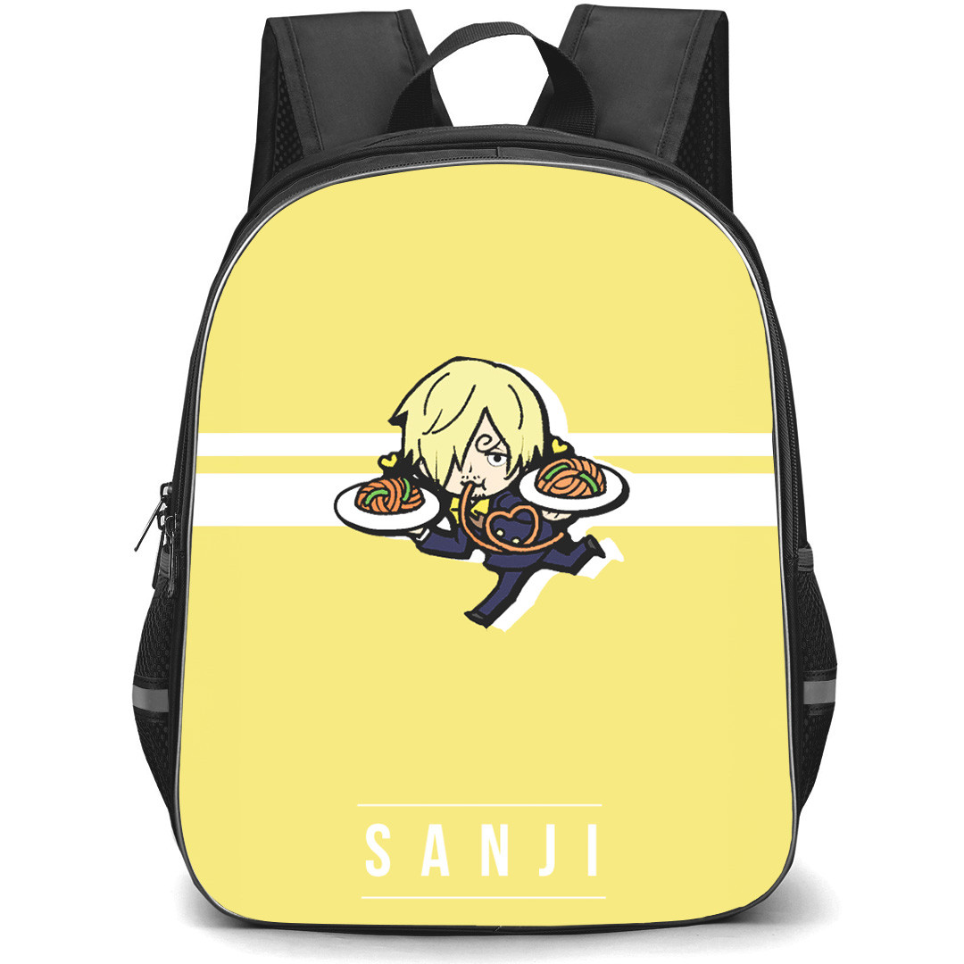 One Piece Sanji Backpack StudentPack - Sanji Holding Dishes Yellow Stripe Background