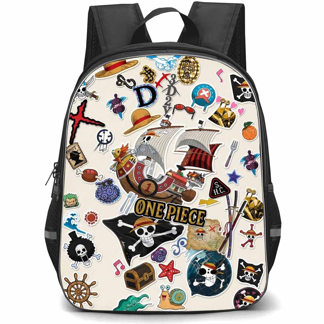 One Piece Backpack School Bag StudentPack - One Piece Sticker Bomb Pirate Adventure Collage Poster