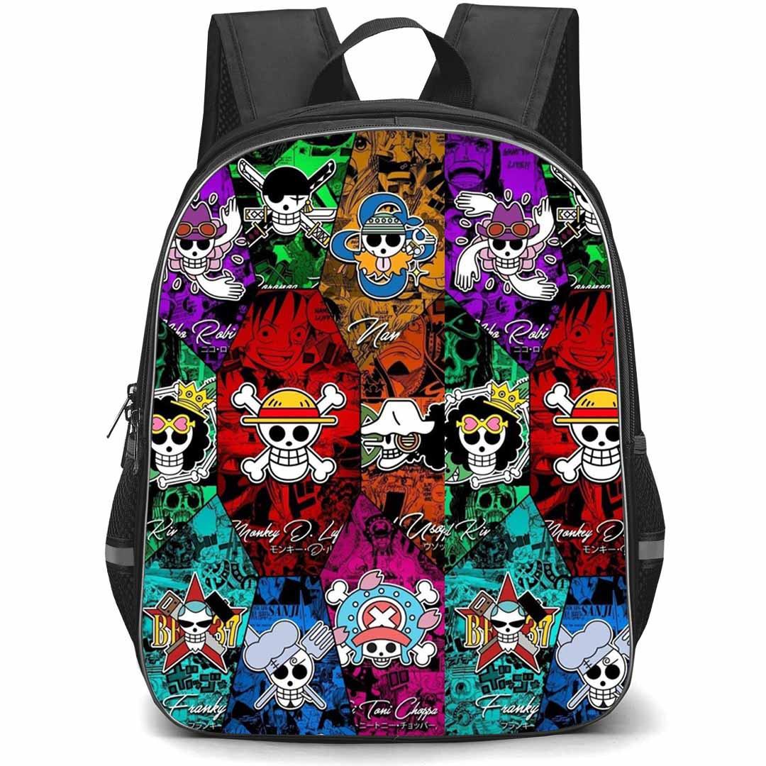 One Piece Straw Hat Backpack StudentPack - Straw Hat Pirate Member Logos