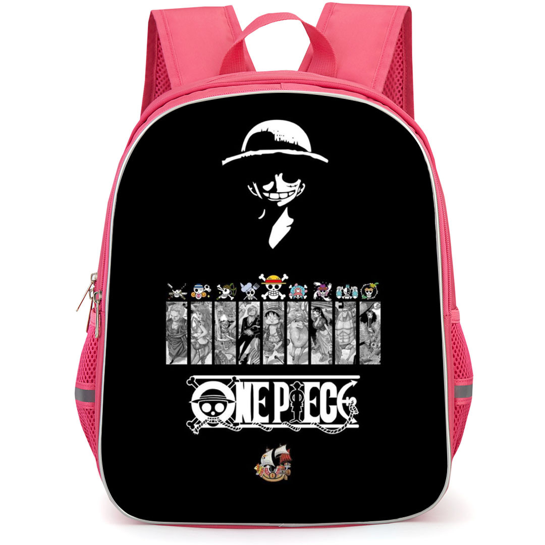 One Piece Straw Hat Backpack StudentPack - Straw Hat Pirates Character Portrait Silhouette Black And White