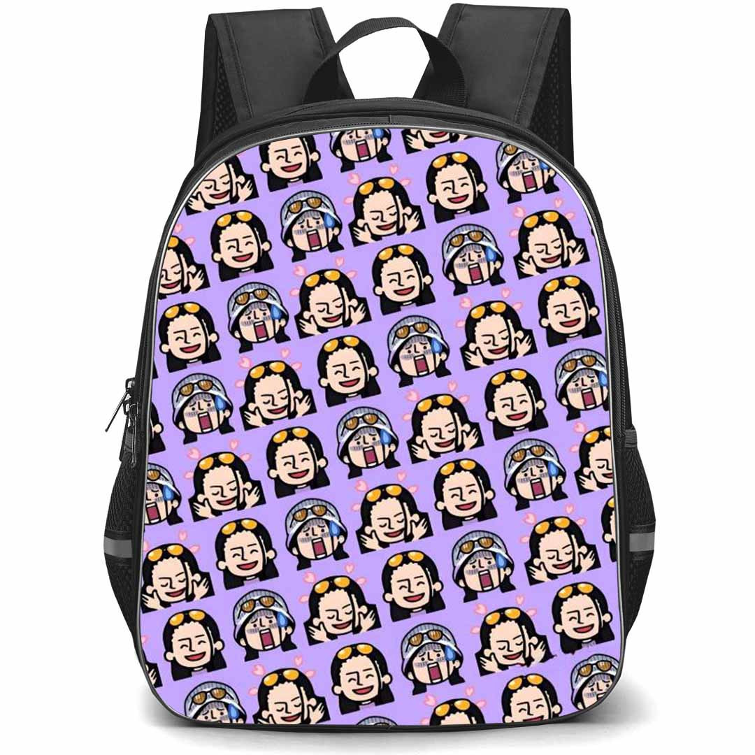 One Piece Usopp Backpack StudentPack - Chibi Icon Pattern Art On Purple Background