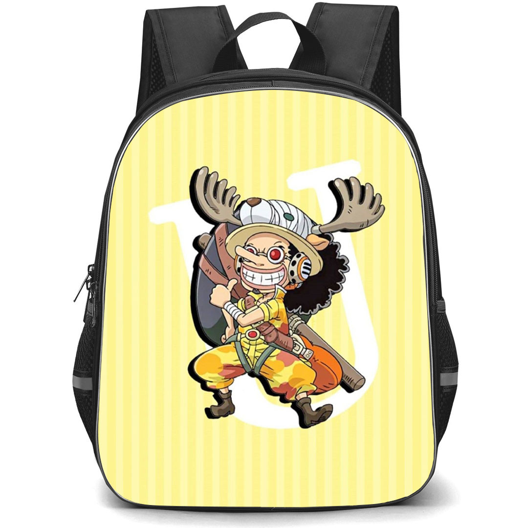 One Piece Usopp Backpack StudentPack - Usopp Wearing Glasses Stripe Yellow Background