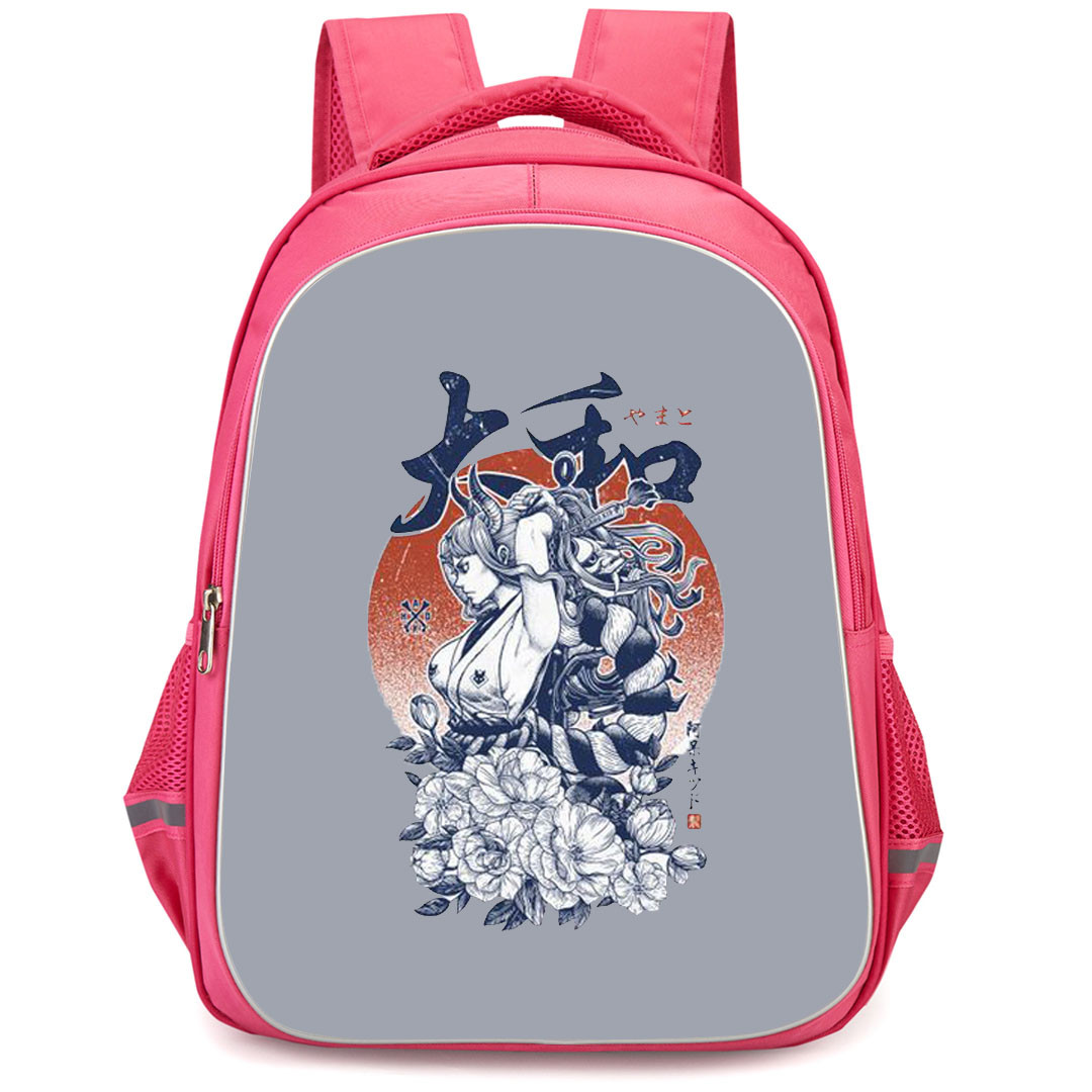 One Piece Yamato One Backpack StudentPack - Yamato One Tatto Design On Gray Background
