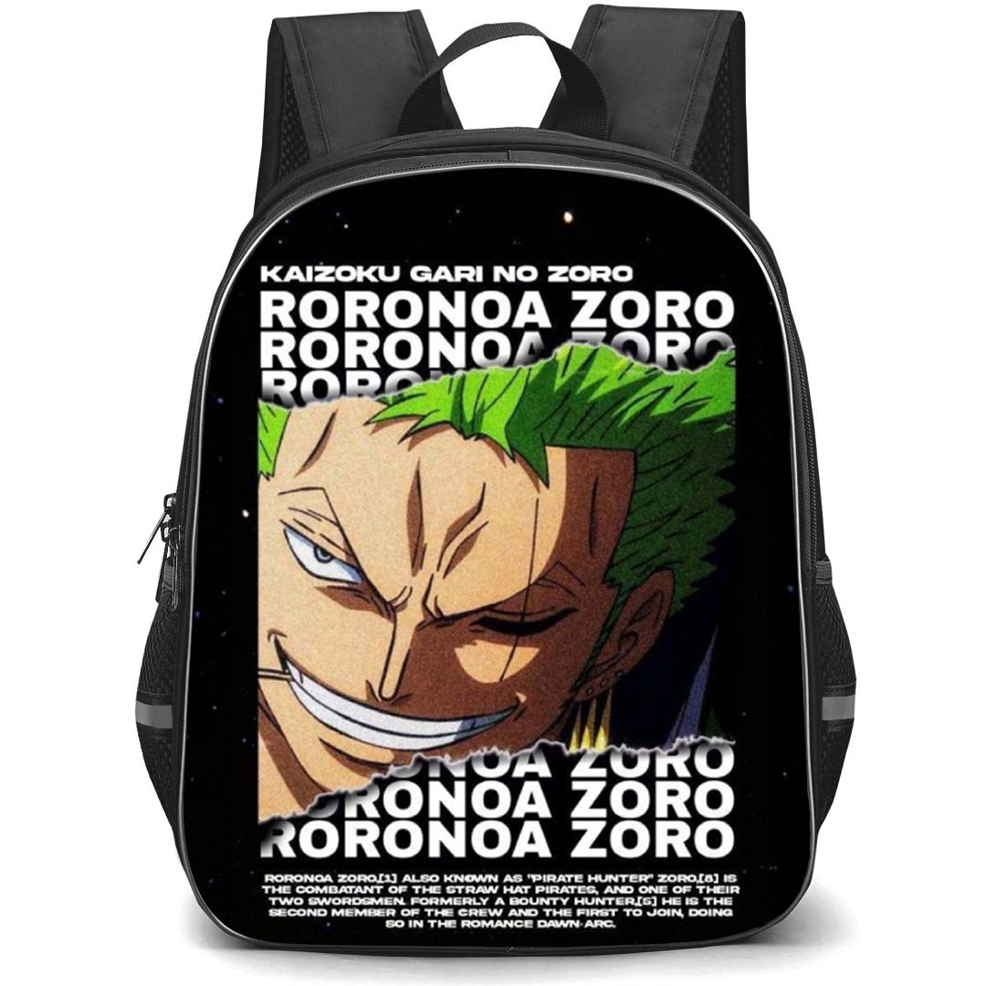 One Piece Zoro Backpack StudentPack - Zoro Introduction Poster Black Background
