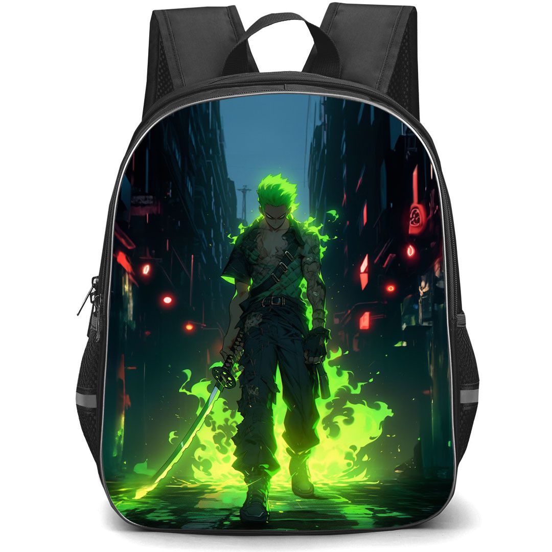 One Piece Roronoa Zoro Backpack StudentPack - Roronoa Zoro Walking On The Street Radium Background