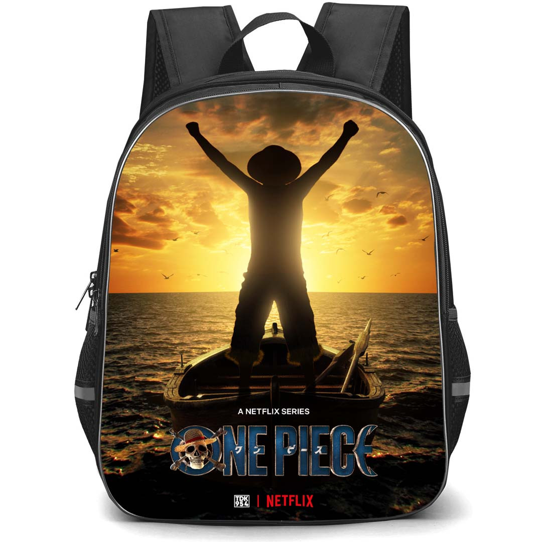 One Piece Netflix Monkey D Luffy Backpack StudentPack - Monkey D Luffy Back Portrait On The Boat