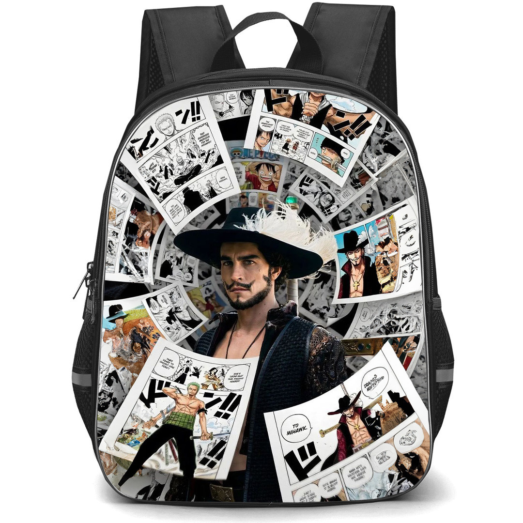 One Piece Netflix Dracule Mihawk Backpack School Bag StudentPack - Dracule Mihawk Manga Collage Poster