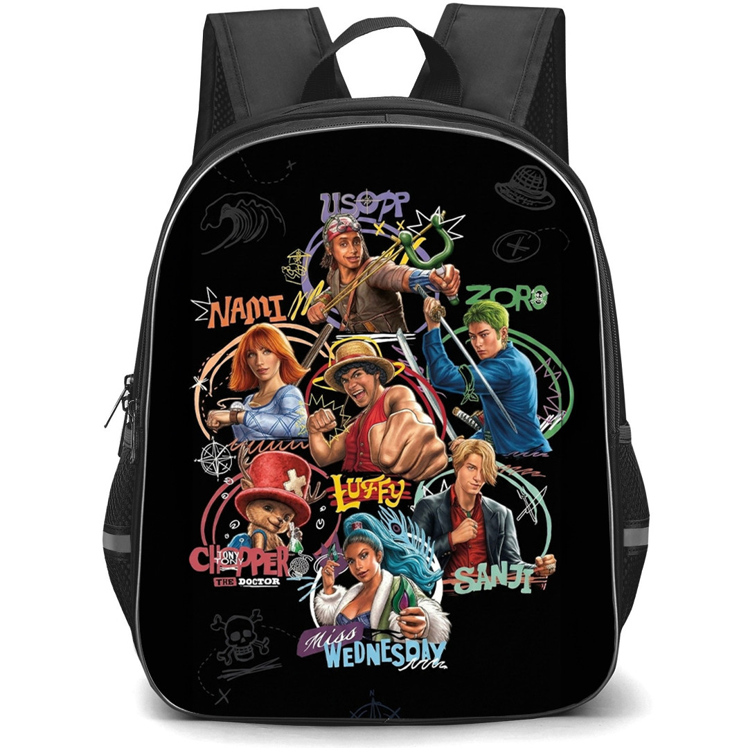 One Piece Netflix Backpack School Bag StudentPack - One Piece Netflix Straw Hat Crew Neon Art Poster