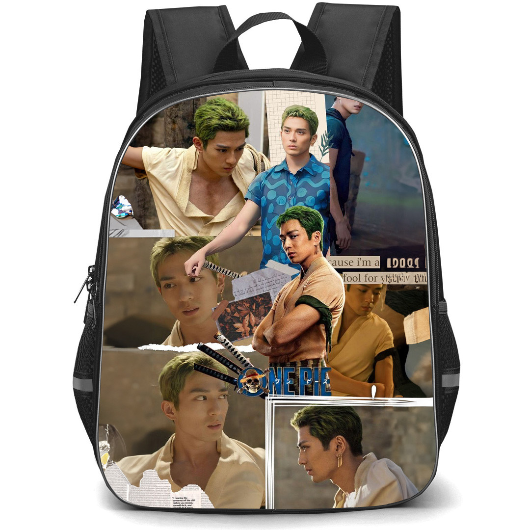 One Piece Netflix Roronoa Zoro Backpack School Bag StudentPack - Roronoa Zoro Aesthetic Character Collage Poster
