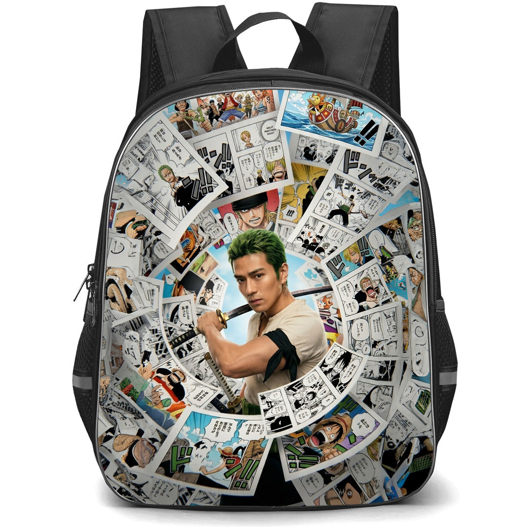 One Piece Netflix Roronoa Zoro Backpack School Bag StudentPack - Roronoa Zoro Manga Collage Anime Poster