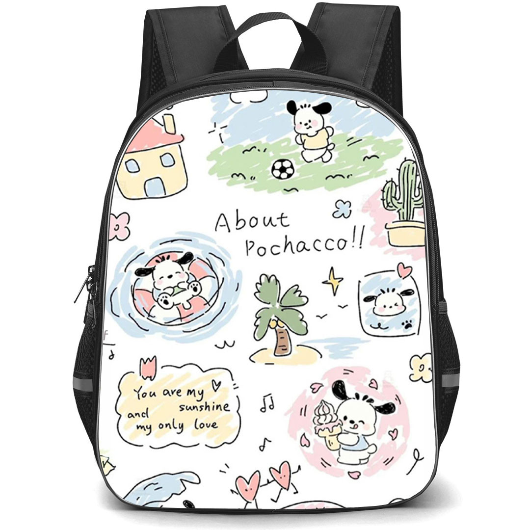 Pochacco Sanrio Backpack School Bag StudentPack - Pochacco Sanrio Doodle Painting Phrase Collage Poster
