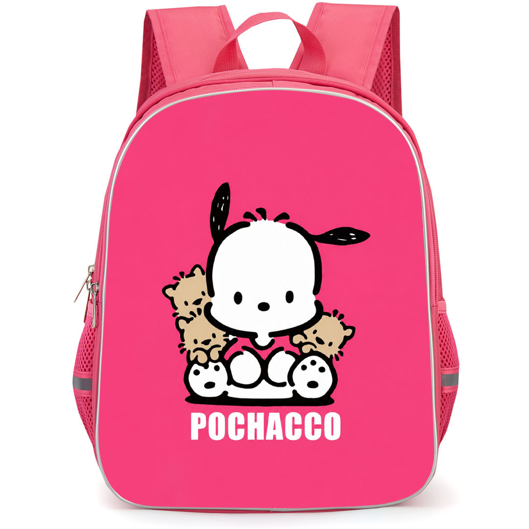 Pochacco Sanrio Backpack School Bag StudentPack - Pochacco Sanrio Portrait Series Poster On Pink Background