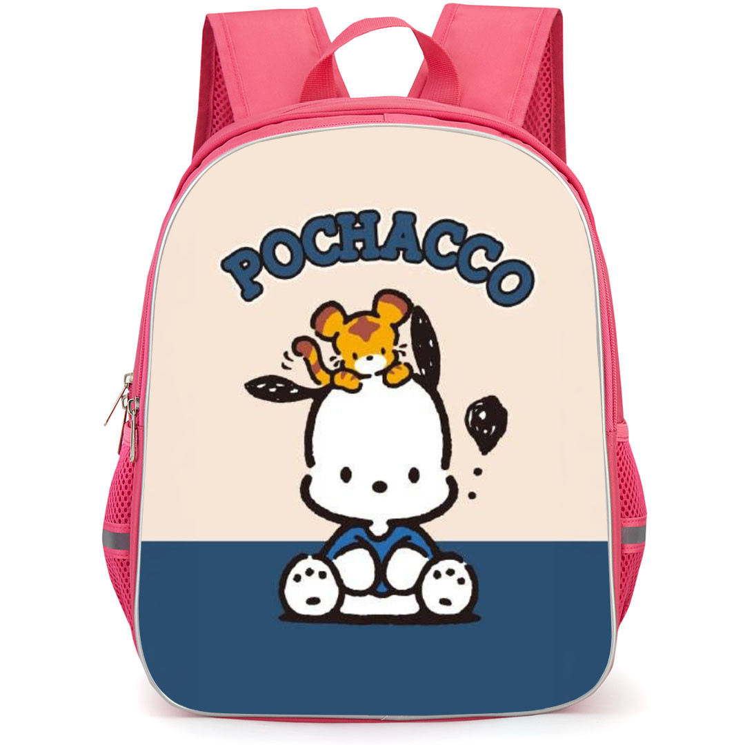Pochacco Sanrio Backpack School Bag StudentPack - Pochacco Sanrio Sitting Portrait Poster In Blue And Beige Background