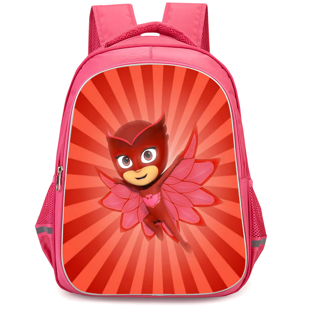 PJ Masks Power Heroes Owlette Backpack StudentPack - Owlette Fluttering Feathers On Red Ray Background