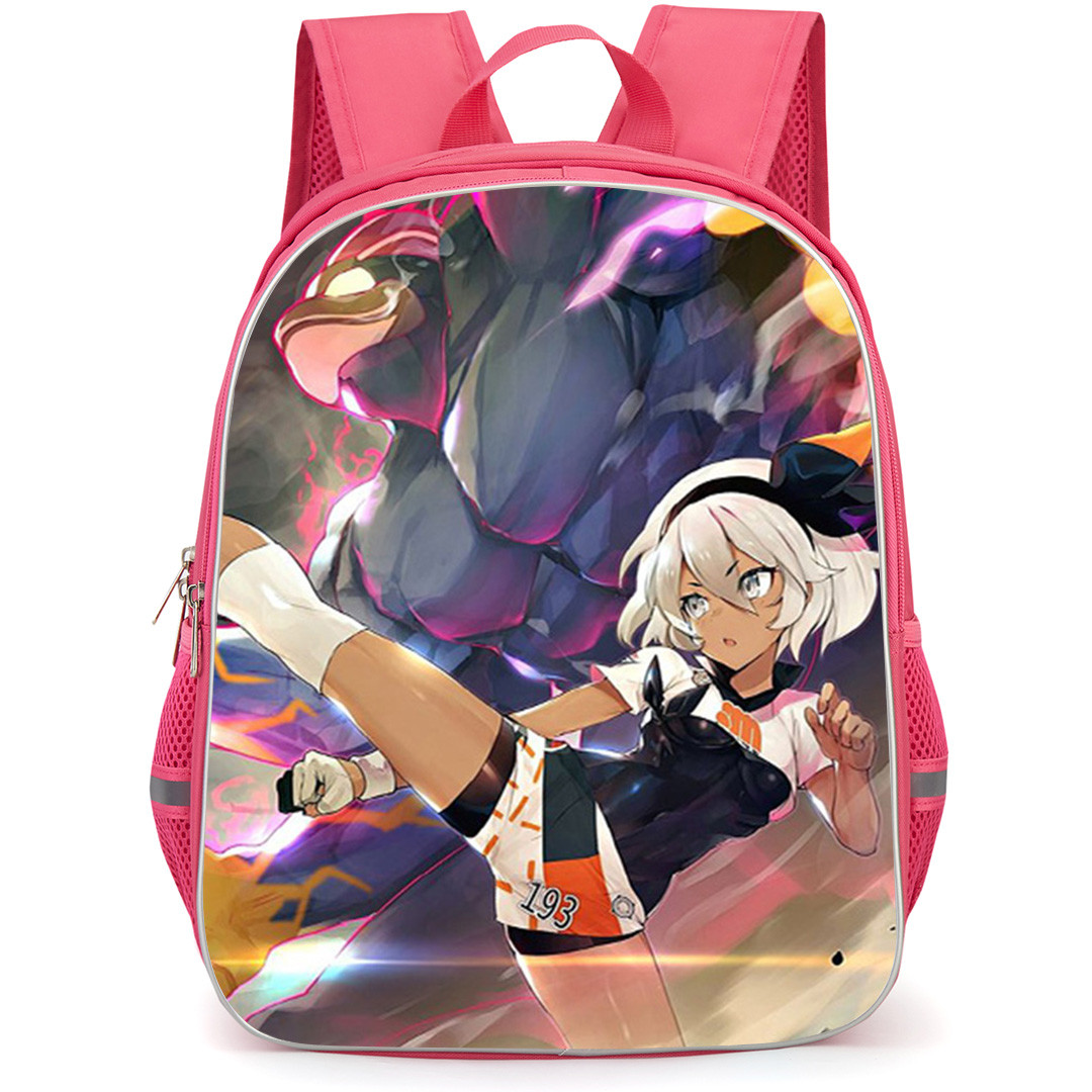 Pokemon Backpack School Bag StudentPack - Pokemon Bea And Machamp Fighting Illustration Art Poster