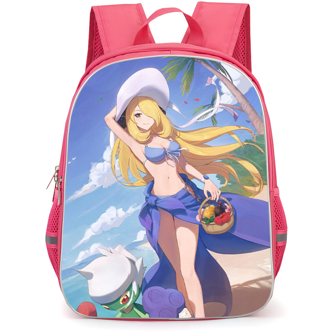 Pokemon Cynthia Backpack School Bag StudentPack - Pokemon Cynthia Enjoying On A Beach With Roserade Anime Art Poster