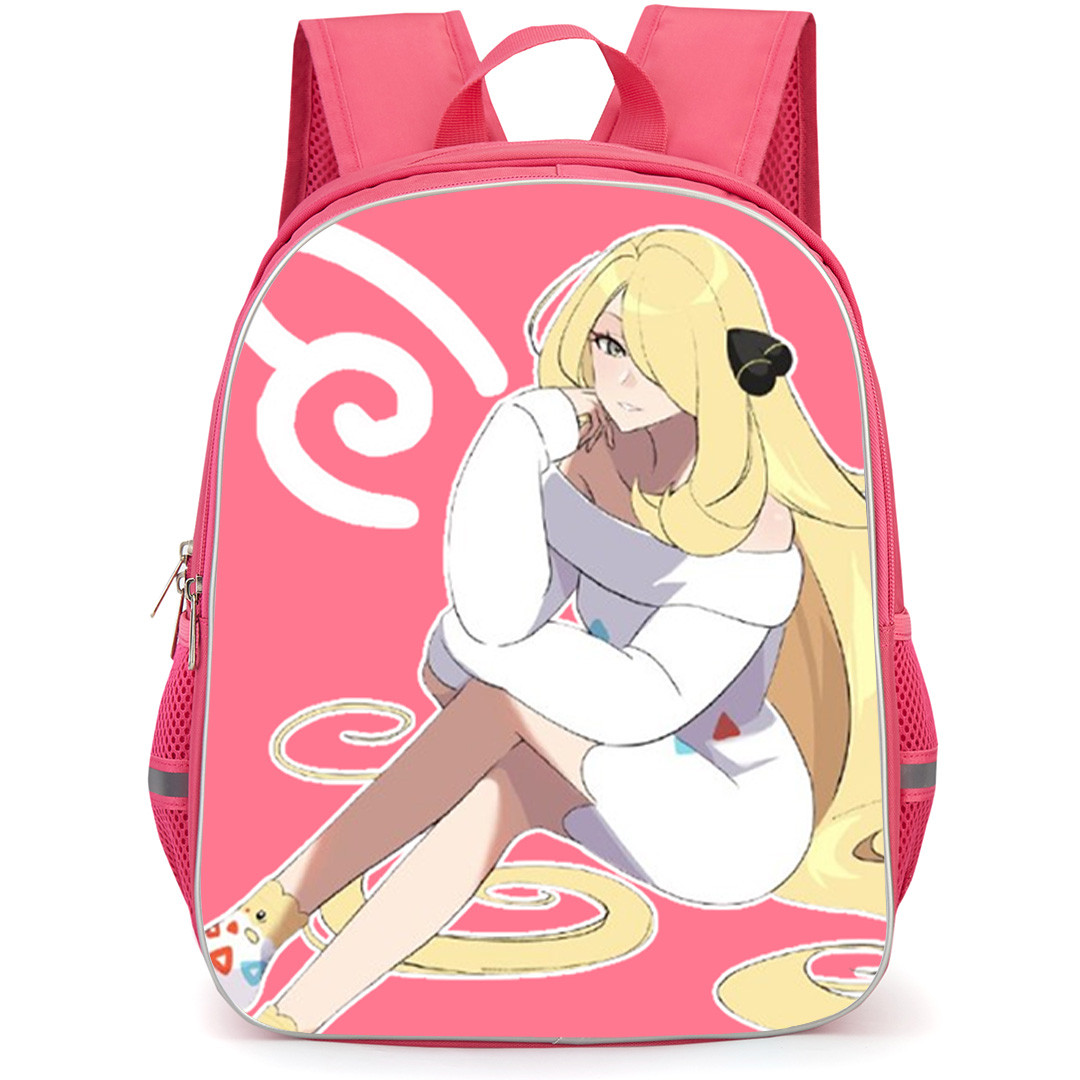 Pokemon Cynthia Backpack School Bag StudentPack - Pokemon Cynthia Sitting On Gray Background Anime Art Sticker