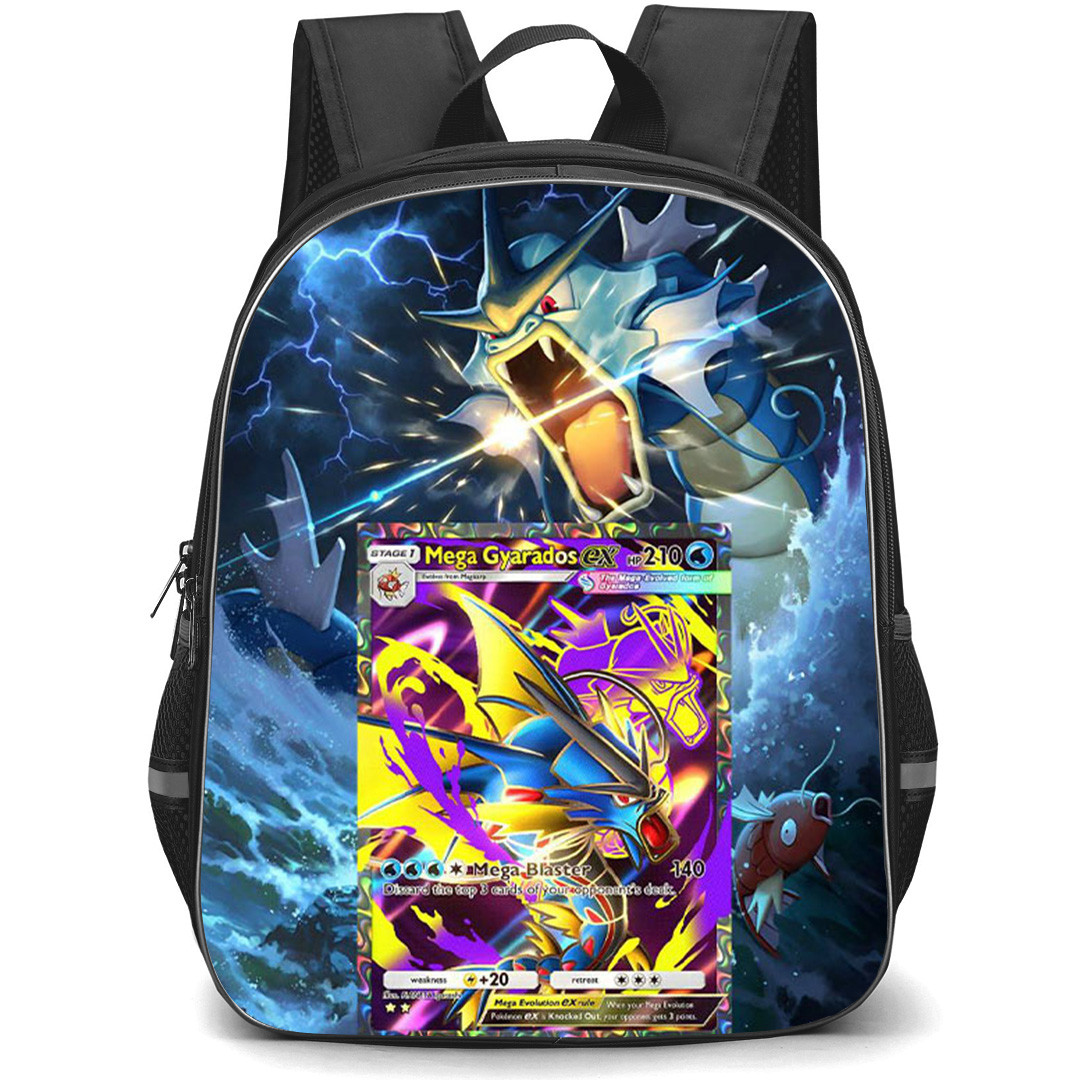 Pokemon Mega Gyarados Backpack School Bag StudentPack - Pokemon Mega Gyarados Trading Card Game Art Poster