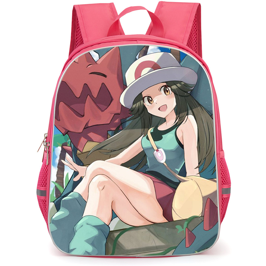 Pokemon Leaf Backpack School Bag StudentPack - Pokemon Leaf Sitting On Palm Trees And Blue Skies Background