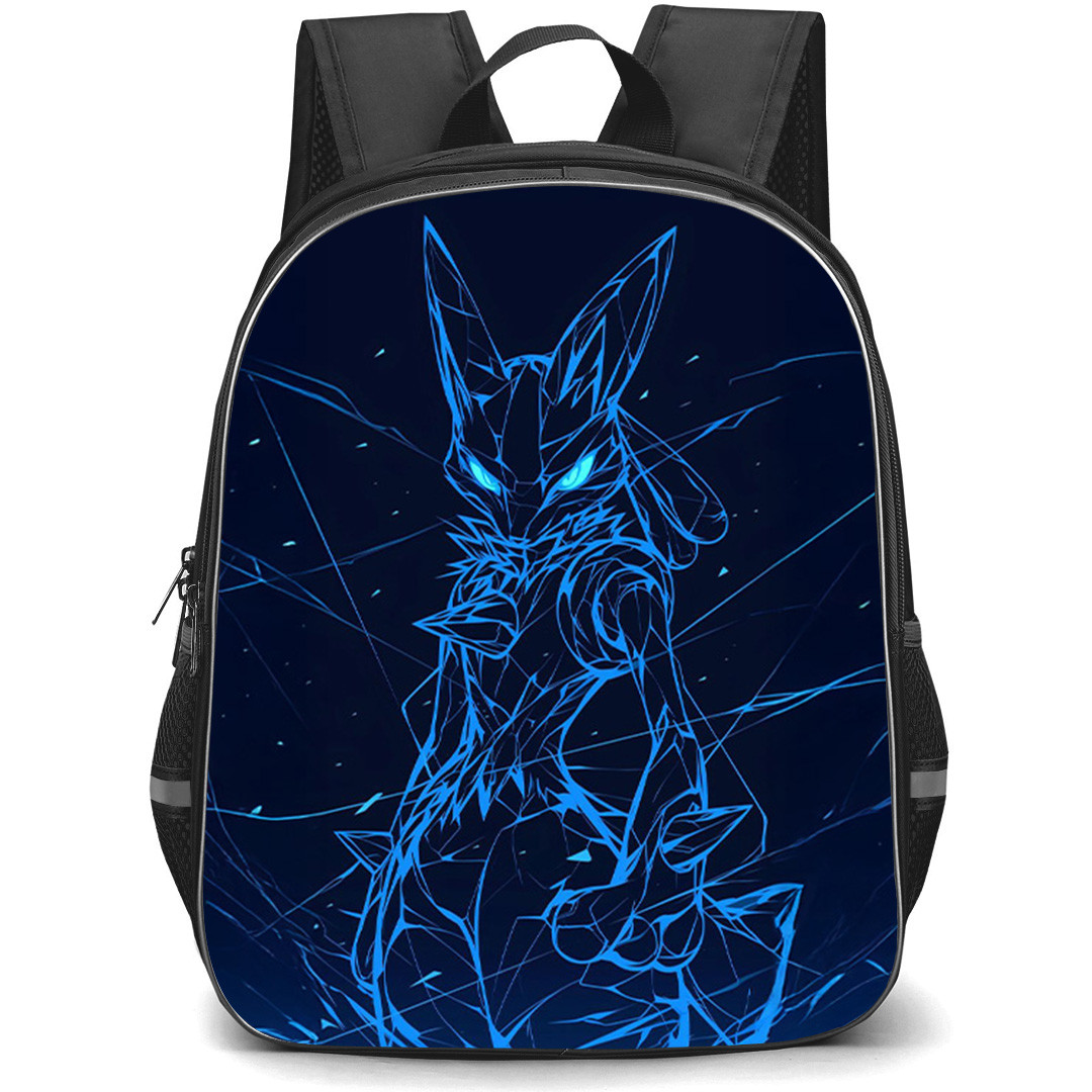 Pokemon Lucario Backpack School Bag StudentPack - Pokemon Lucario Blue Sketch On Dark Background