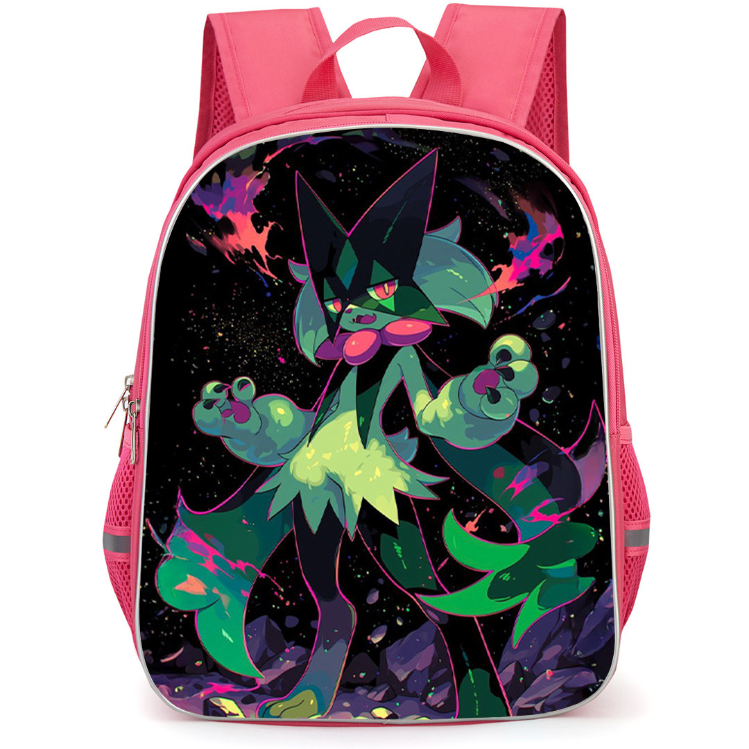 Pokemon Meowscarada Backpack School Bag StudentPack - Pokemon Meowscarada Standing Anime Art On Black Background