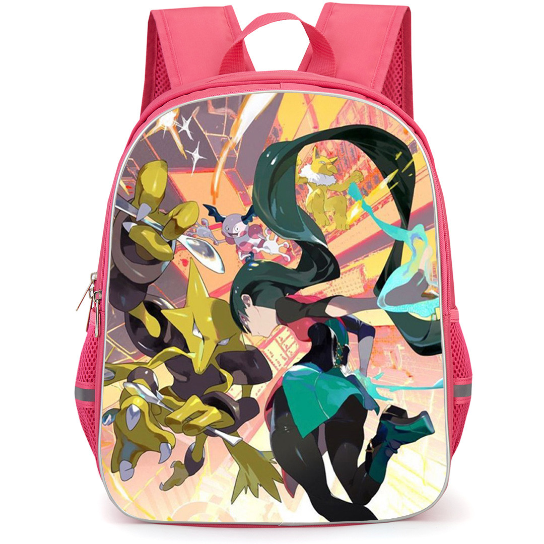 Pokemon Sabrina Backpack School Bag StudentPack - Pokemon Sabrina Floating With Battle Illustration Art Poster