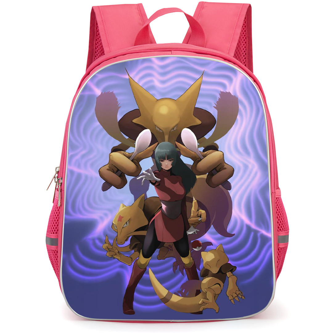 Pokemon Sabrina Backpack School Bag StudentPack - Pokemon Sabrina Standing With Battle On Purple Background
